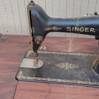 Singer 66 Vintage Treadle Sewing Machine Black gold Decals Cabinet Table