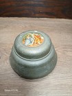 Vintage Metal Music Box Powder   Womens Victorian Art Work On Lid Aluminum 