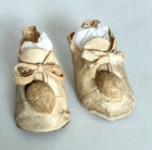 Antique Vintage Off White Oilcloth Baby Doll Shoes 3  Long M-l Size Doll