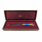 Antique Russian Letter Opener Jade Nephrite Horse Enamel Jeweled Silver Cased