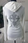 New Vocal Womens Pink Crystal Ivory White Cross Shirt Hoodie Light Sweater M L