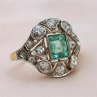 2 20 Ct Natural Emerald Art Deco Antique Vintage Wedding Ring 14k Yellow Gold Fn
