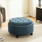 29 33inupholstered Round Ottoman With Reversible Lid Fleece Fabric Storage Stool