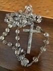 Vintage Sterling Silver Faceted Glass crystal Beaded Rosary W large Crucifix