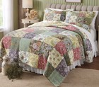 Beautiful Cozy Cottage King Quilt Set   Chic Country Pink Rose Green Blue Shabby