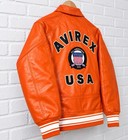 Orange Leather Jacket Men   s Varsity Bomber Flight Racing Jacket Xs-4xl