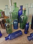 Job Lot Of Medicine Bottles  Including Blues And Greens 
