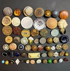 Rare  Antique Victorian Buttons Lot Mother Of Pearl Glass Metal China Unique Vtg