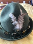 Green Tyrolean Hat With Vintage Location Pins Felt Braided   Feather One Size