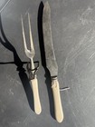 Antique Maleham Yeomans Sheffield Carving Knife Fork Set Vr Crown