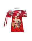 Vintage Japanese Kimono Robe 58  Long Red Floral Geisha Print With Belt   Pocket