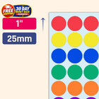 1000 Pack  1 Inch - Colored Round Circle Dot Stickers  1000 Pieces  8 Colors