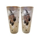 Mcm 1960 s Set Of 7 Libbey Frosted Glass Tumblers With Black  Gold   White Fruit