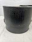 Round Wig Hat Box Train Case Storage Black Wood Grain Texture Hollywood Mcm
