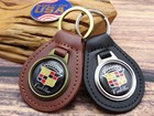   New Rare Vintage 1970s Black Cadillac Car Genuine Leather Key Chain Ring Fob  