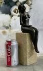 Nude Bronze Female Figure Seated On Tan Marble Base Signed Original Sculpture