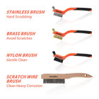 Wire Brush Set  8pcs Stainless Steel brass nylon Bristles With Curved Handle Gri