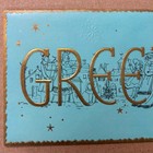 Vintage Mid-century Christmas Card    greetings   script Over Sketched Town Scene