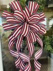 Handmade Red White Blue Stripe Patriotic Bow Holiday Wreath Decor 10 X 20 In 