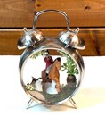 Vintage Diorama Hand Made In Silver Clock Hunter And Hounds     1960s