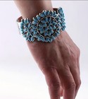 Turquoise Cuff Bracelet Western Boho Silvertone Jewelry Boho