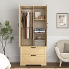 2 Doors Wood Wardrobe With Mirror  Freestanding Armoire Closet W light 2 Drawers