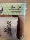 Tobin T232114 Stamped Pillowcase Pair For Embroidery 20 x30 - Grey Cat   Flowers