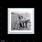 Old Vintage Square Photo Beach Scene Man Woman Couple Affectionate Snapshot