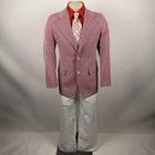 Vintage 70s Leisure Suit Mens 40 Jacket Coat 32 30 Pants Disco Mcm Red White Mod