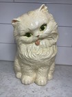 Vintage Ceramic White Persian Cat Statue Figurine Green Eyes Mid Century Kitten