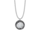 Large Antiqued Sterling Silver Saint Christopher Medal Vintage Style Necklace