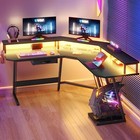 L-shaped Gaming Desk Corner Table Computer Desk With Rgb Light   Power Outlets