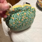 Handmade Floral Green Pin Cushion With Thread Holder Yellow Orange White