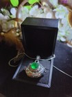 Sterling 925 Necklace Pendant Vintage Hand Casted Locket Lg Green Bakelite 20g