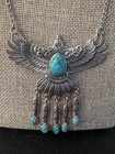 Bbj Southwestern Turquoise And Sterling Silver 925 Eagle Necklace Dangles 31 Gr