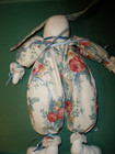 Vintage Handmade Rabbit Plush Rag Doll 11  White Outfit With Flowers  086 