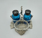 Antique Sterling Silver Hand-made Stand W salt   Pepper Shakers   Salt Cellar