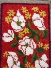 Vintage 1970   s Handmade Floral Latch Hook Rug Tapestry 24x36 2ft X 3ft