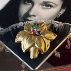 Antique Floral Brooch     Gold Washed Brass     Glass Stones     2 25    - Tension Clasp