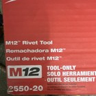 Milwaukee 2550-20 M12 Rivet Tool Red Black Cordless Power Tool Mpn 2550-20