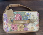 Vintage 80s Leisure Luggage Tapestry Floral Carry On Makeup Bag Train Case