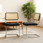 Faux Leather Rattan Dining Chairs Set Of 2 Mid Century Modern Side Accent Chairs