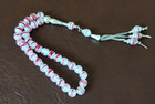 White Red Swirl Glass Prayer Beads Misbaha Tasbih 33 Beads Islamic Rosary 60g