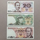          3 Pcs Poland 20  50   100  Zlotych Banknote Lot 1980 s Polish Currency Set
