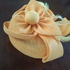 Yellow Fascinator Hat Sinamay Fabric  Feather Accents Race Day Wedding Steampunk