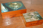 Vntg  Bar Harbor  Maine Souvenir Boxes Native American Woman Wolf Wood Lot Of 2