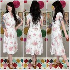 Vintage 1970s Romantic Floral Print Short Sleeve Cotton Midi Dress   30  Waist