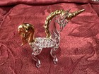 Vintage Hand Blown Glass Unicorn Posing Figurine - Gold Gilding Detail - 3   h
