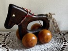 Vintage Wooden Horse Pull Toy On Wheels