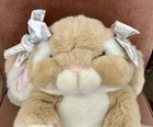 Vintage  92 Commonwealth Tan Plush Cheeky Bunny Rabbit Floral Bow Stuffed Easter